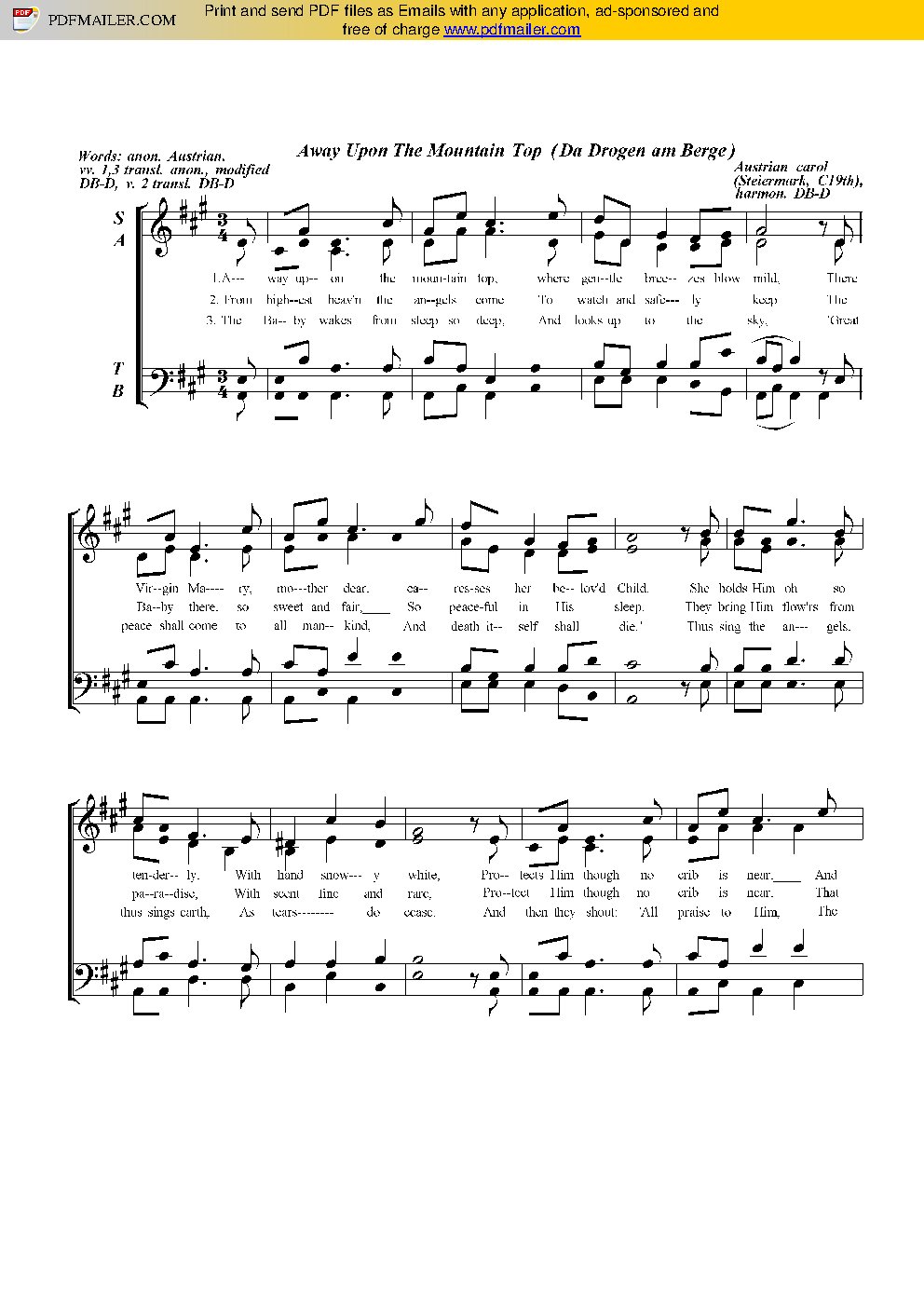 Away upon the mountain top (Da droben am Berge)