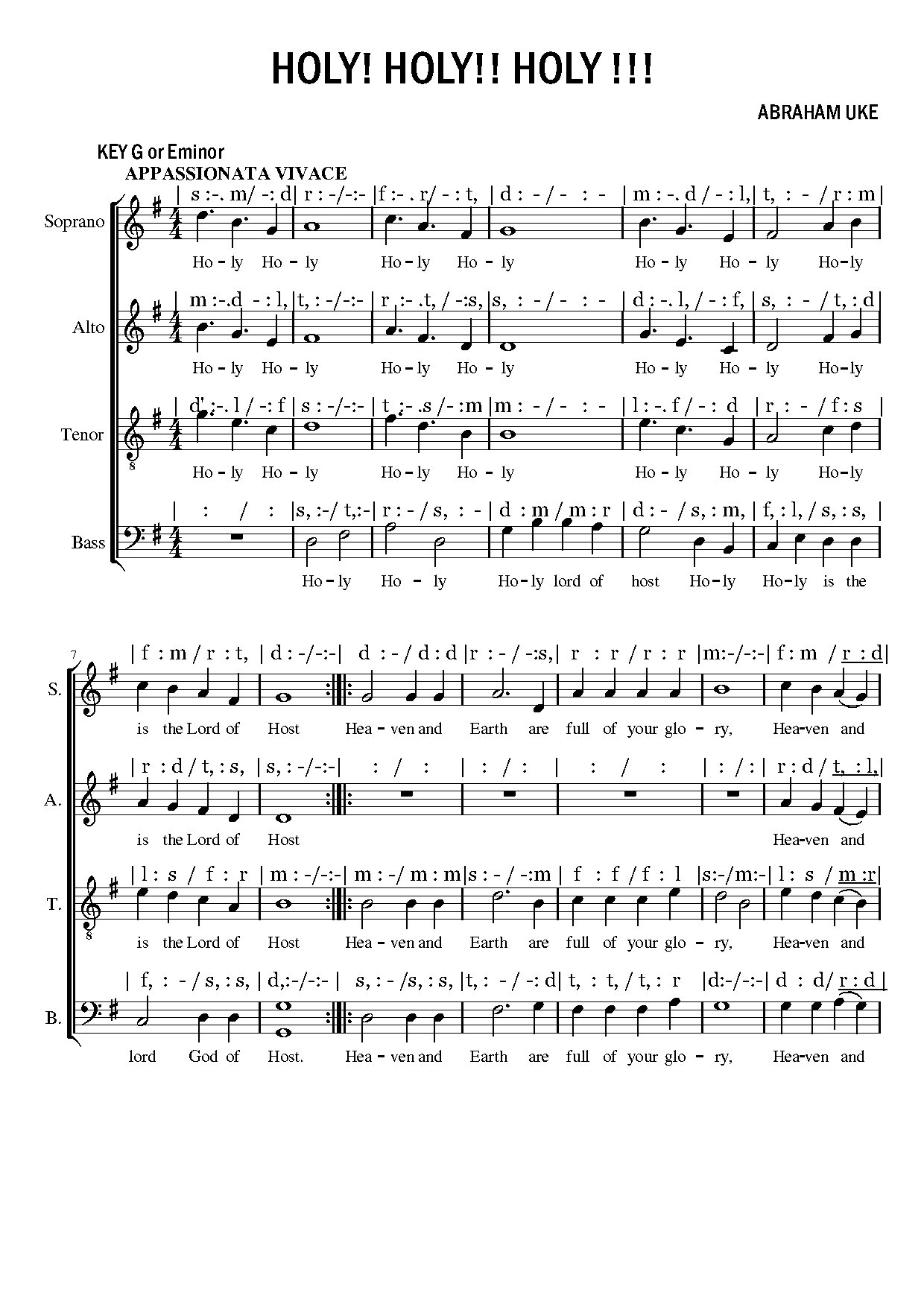 Holy! Holy!! Holy !!! - Download Choir Script PDF
