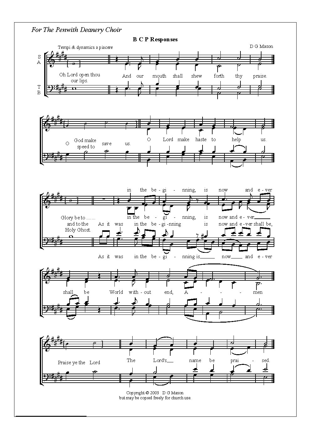 BCP Responses (for Penwith Deanery Choir)