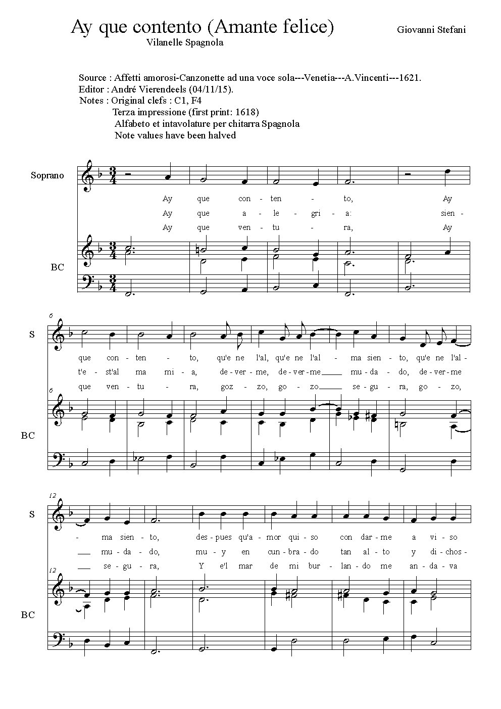 Ay que contento - Amante felice - Choir Script PDF Thumbnail