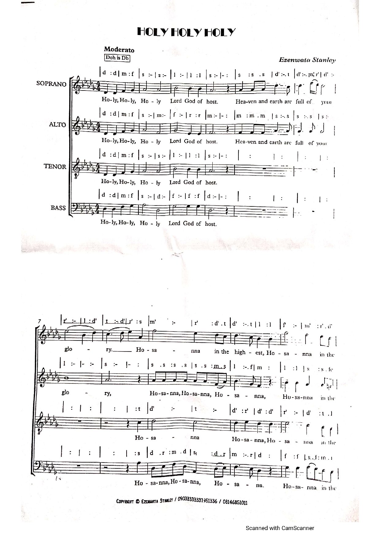 Holy Holy ~ Stanley Ezenwata - Download Choir Script PDF
