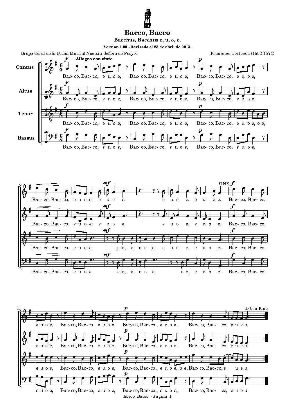 Bacco, Bacco - Choir Script PDF Thumbnail