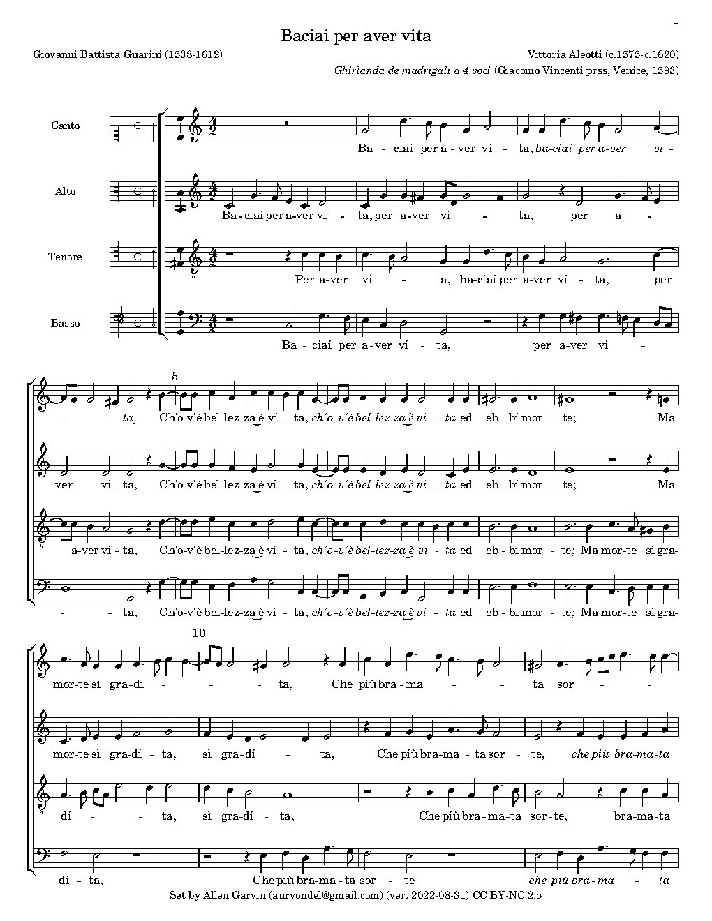 Baciai per aver Vita - Choir Script PDF Thumbnail
