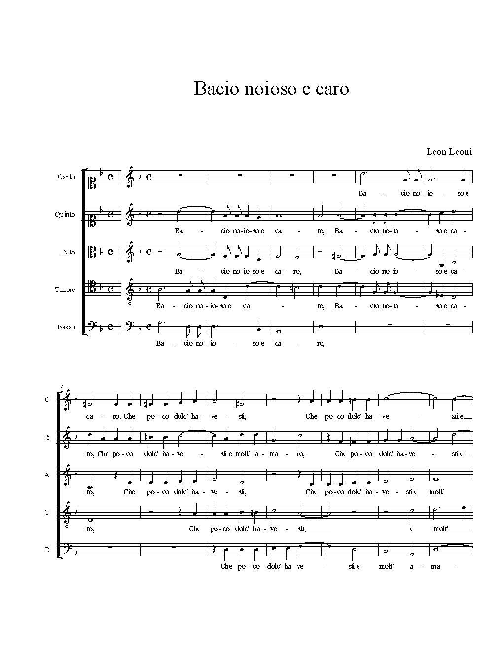 Bacio noioso e caro - Choir Script PDF Thumbnail