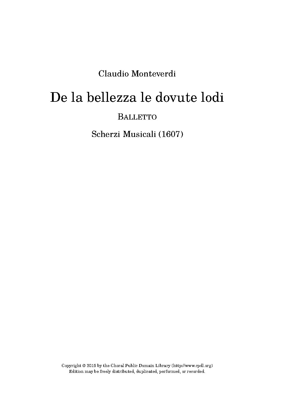 Balletto de la Bellezza le Dovute Lodi