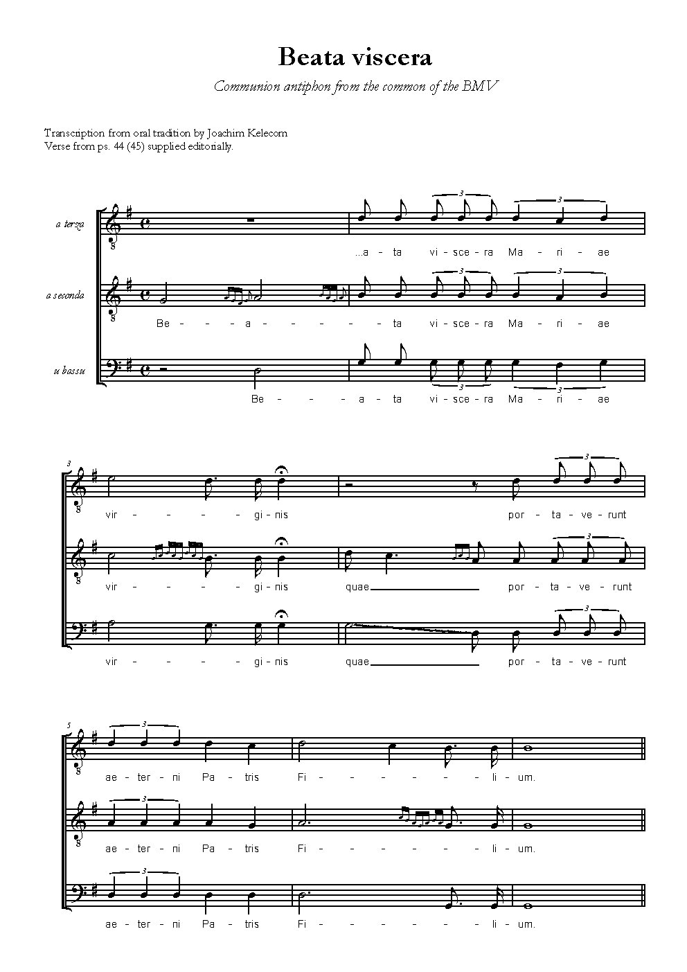 Beata viscera - Corsican chant - Choir Script PDF Thumbnail