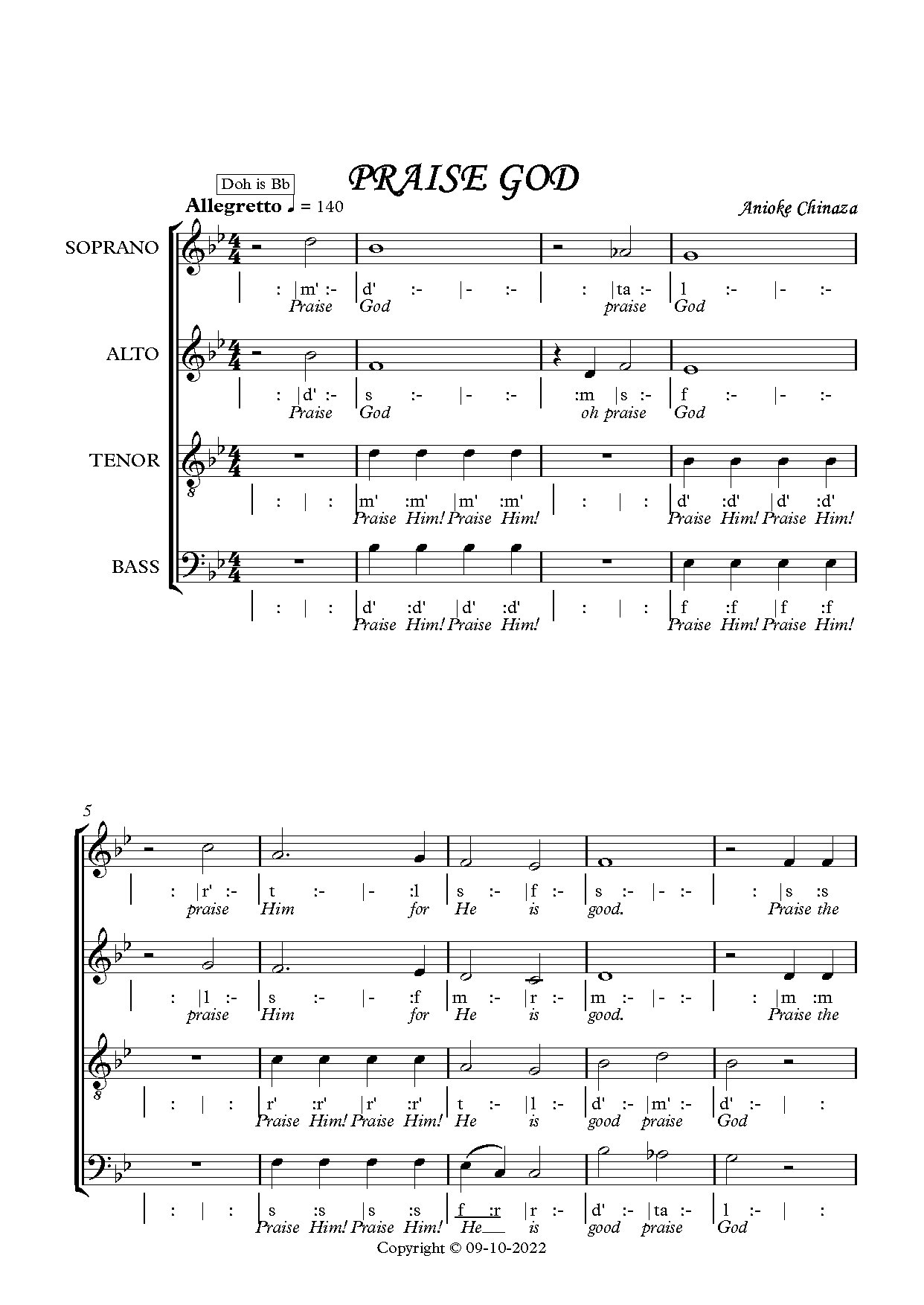 Praise God - Full Score - Download Choir Script PDF