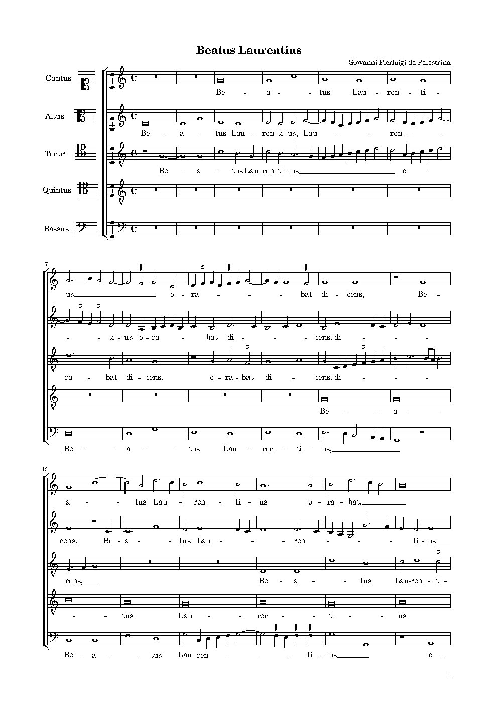 Beatus Laurentius 5vv (not to be confused with {{NoCo|Beatus Laurentius 4vv - Choir Script PDF Thumbnail