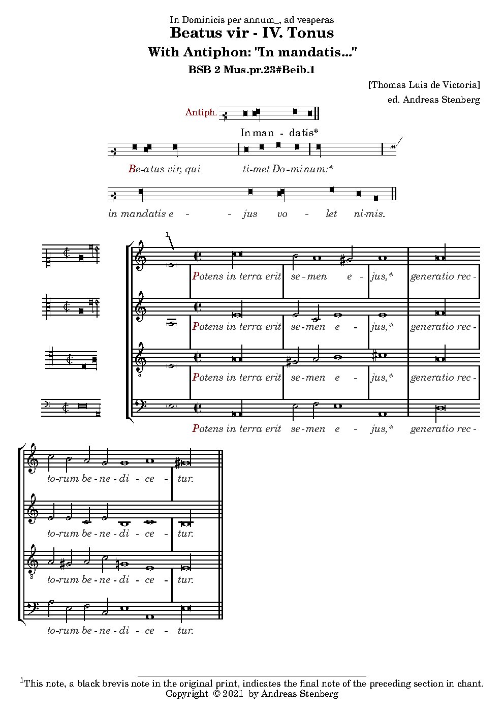 Beatus Vir (Ps. CXI) - IV tone falsibordoni - Choir Script PDF Thumbnail