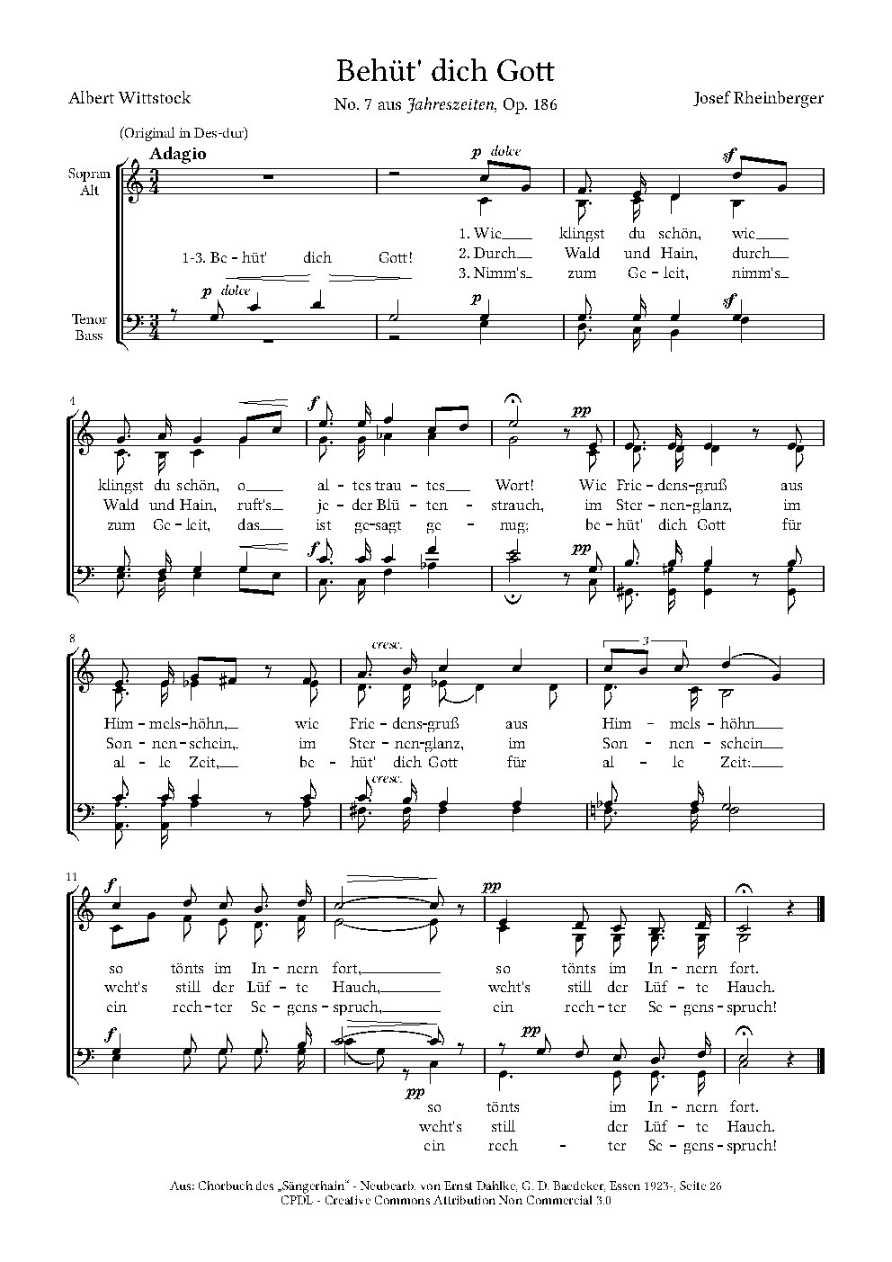 Behüt' dich Gott, Op. 186, No. 7 - Choir Script PDF Thumbnail