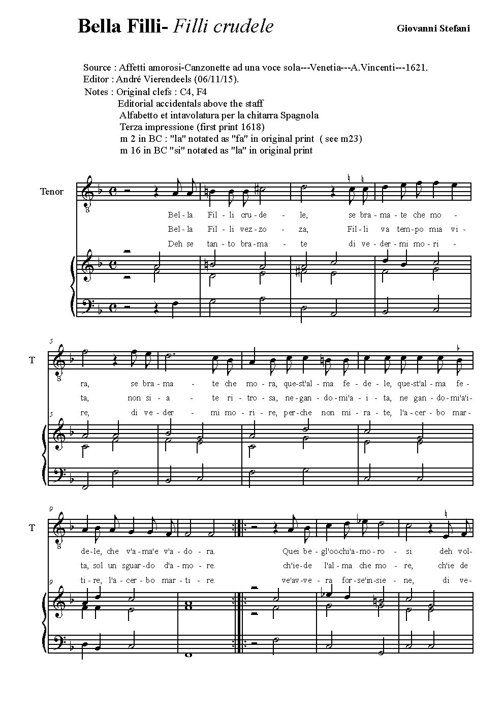 Bella Filli - Filli crudele - Choir Script PDF Thumbnail