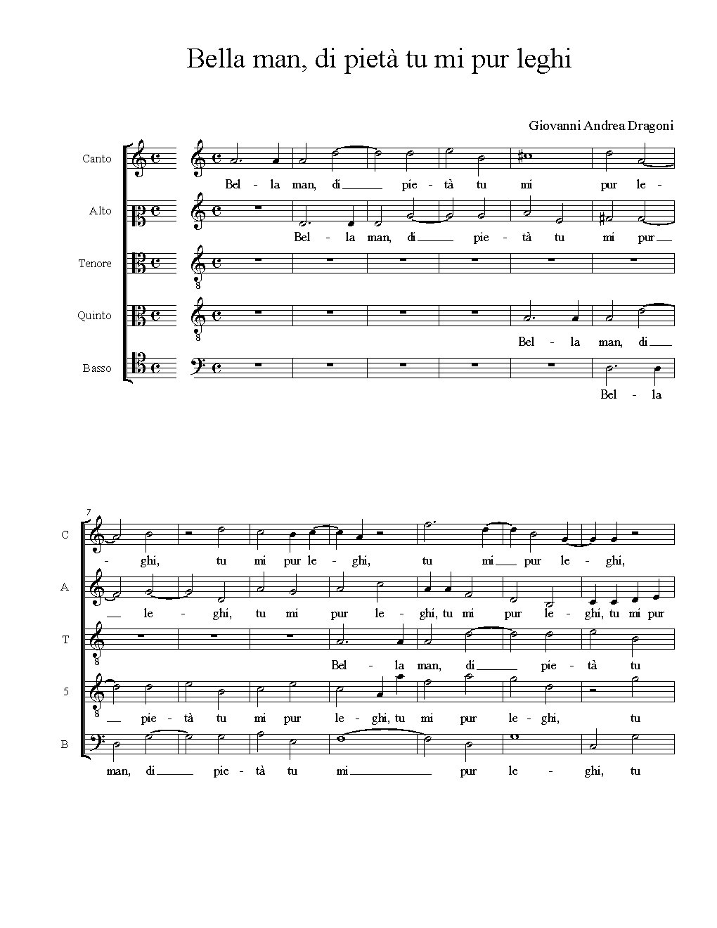 Bella man, di pietà tu mi pur leghi - Choir Script PDF Thumbnail