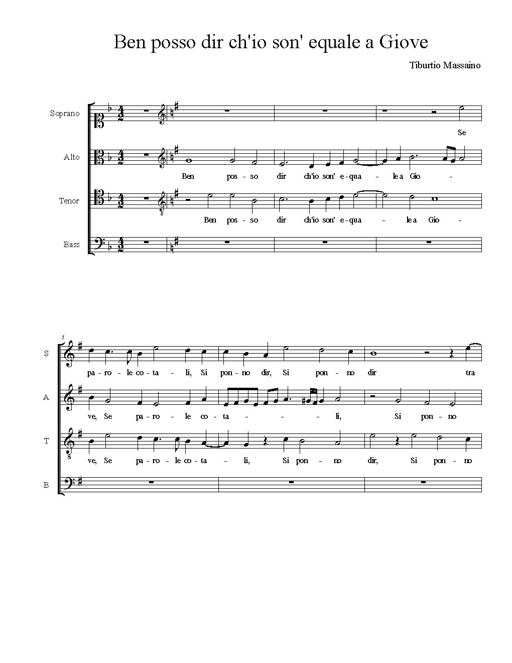 Ben posso dir ch'io son' equale a Giove - Choir Script PDF Thumbnail