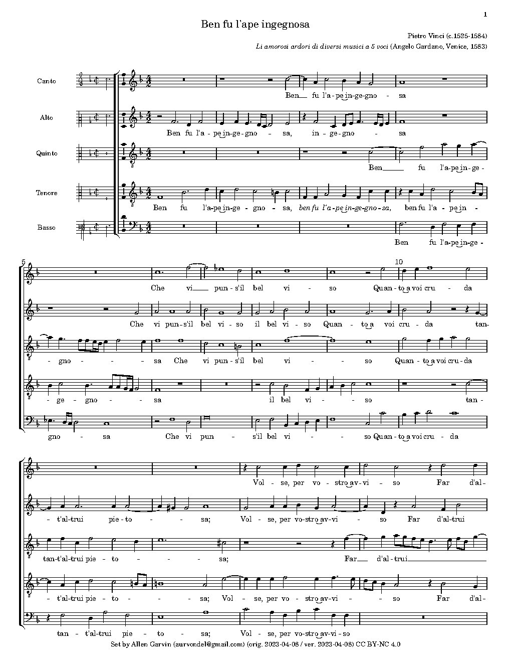 Ben fu l'ape ingegnosa - Choir Script PDF Thumbnail