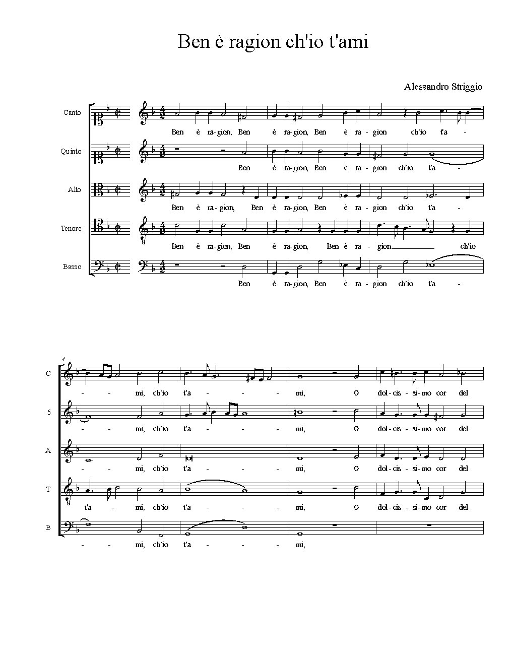 Ben è ragion ch'io t'ami - Choir Script PDF Thumbnail