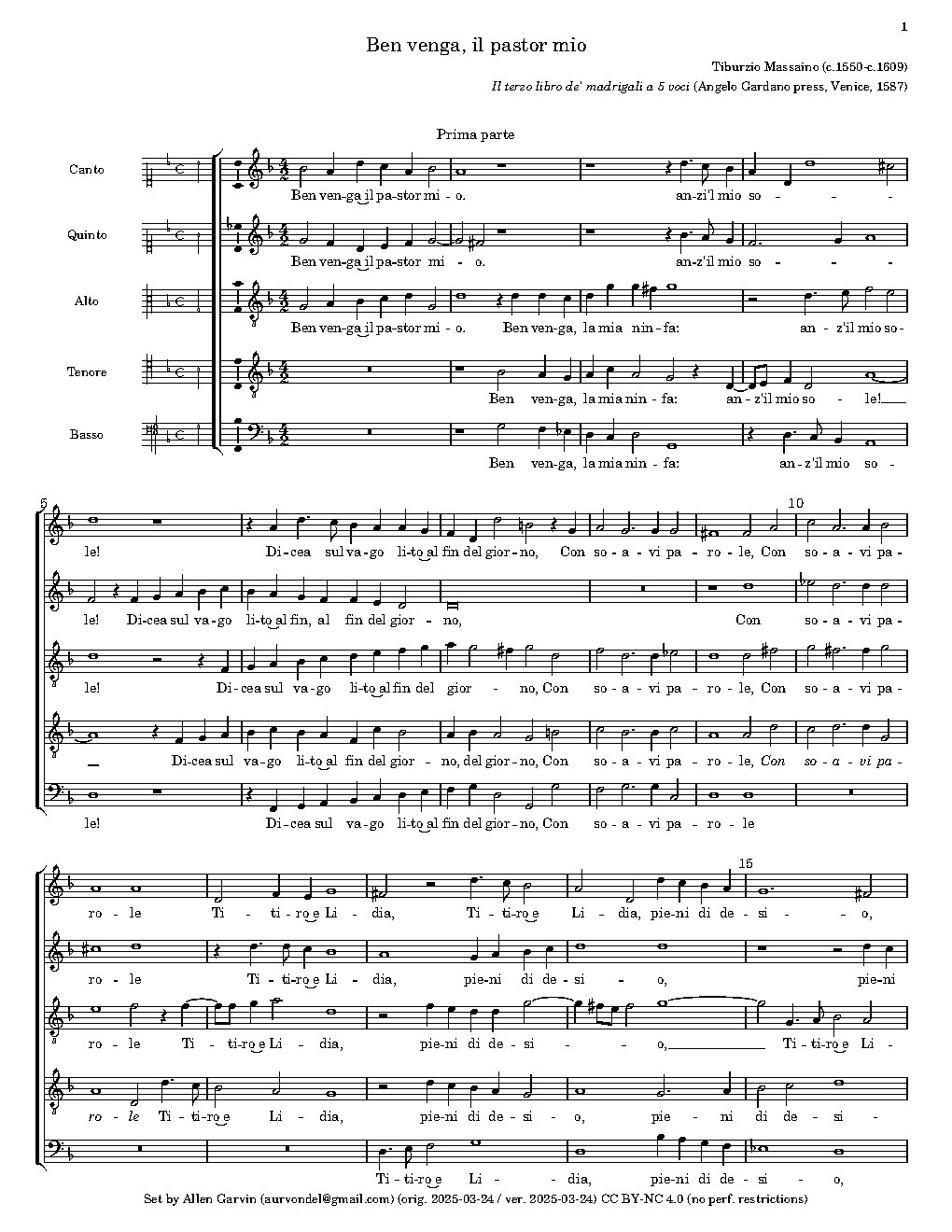 Ben venga, il pastor mio - Choir Script PDF Thumbnail