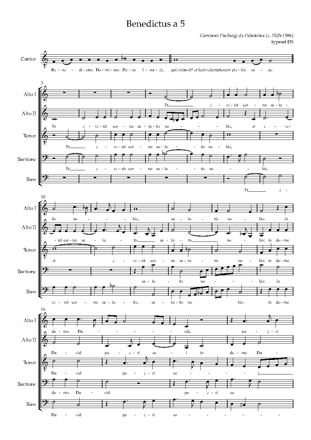 Benedictus Dominus Deus Israel a 5/6 - Choir Script PDF Thumbnail
