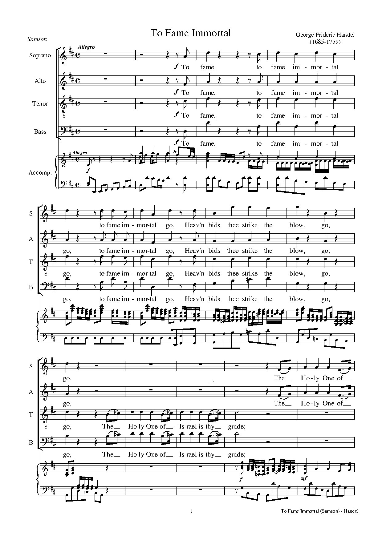 To Fame Immortal Go Handel - Download Choir Script PDF