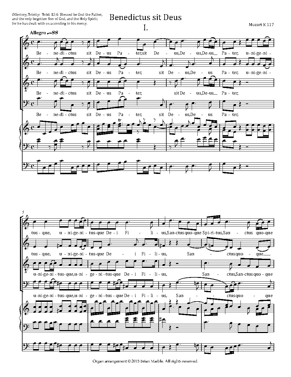 Benedictus sit Deus, KV117 - Choir Script PDF Thumbnail