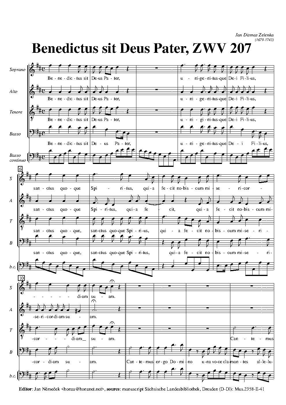 Benedictus sit Deus Pater, ZWV 207