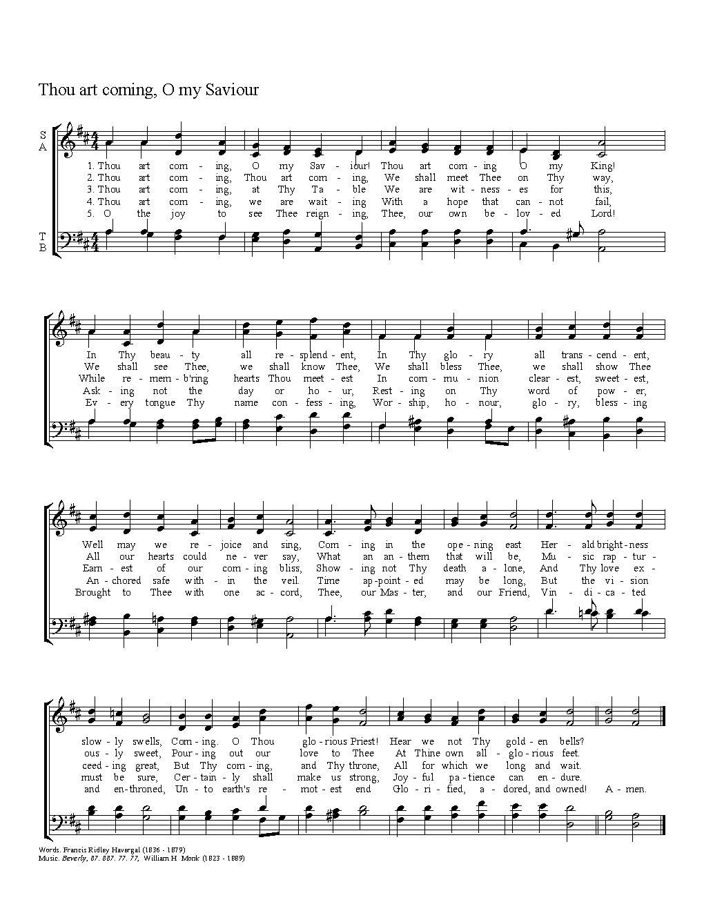 Thou art coming, O my Saviour
