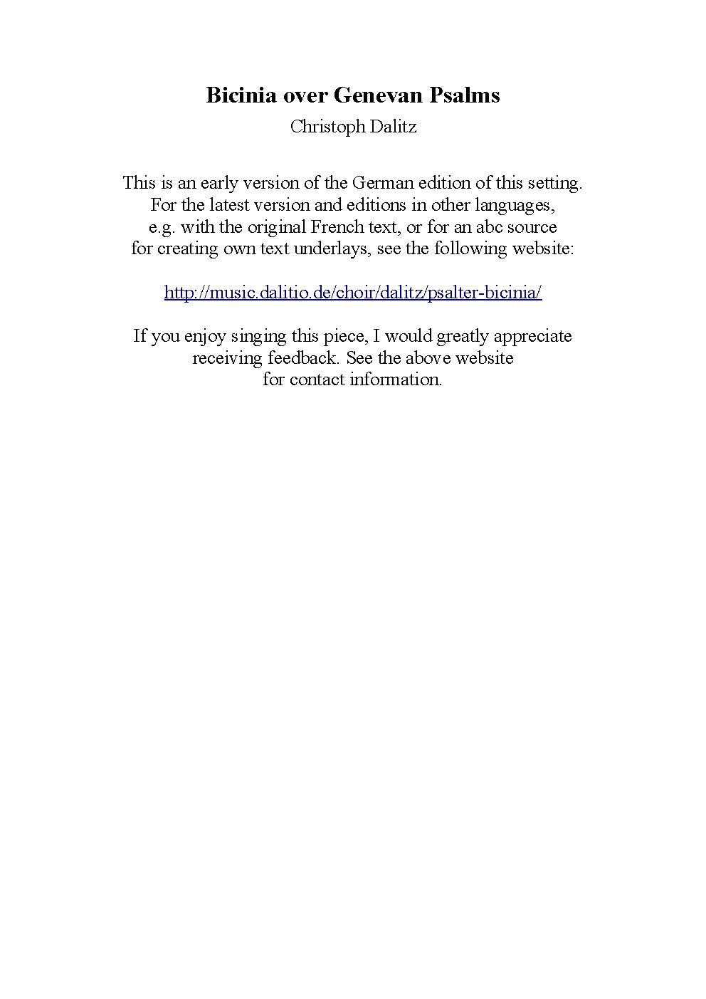 Bicinium for the Genevan Psalm 98