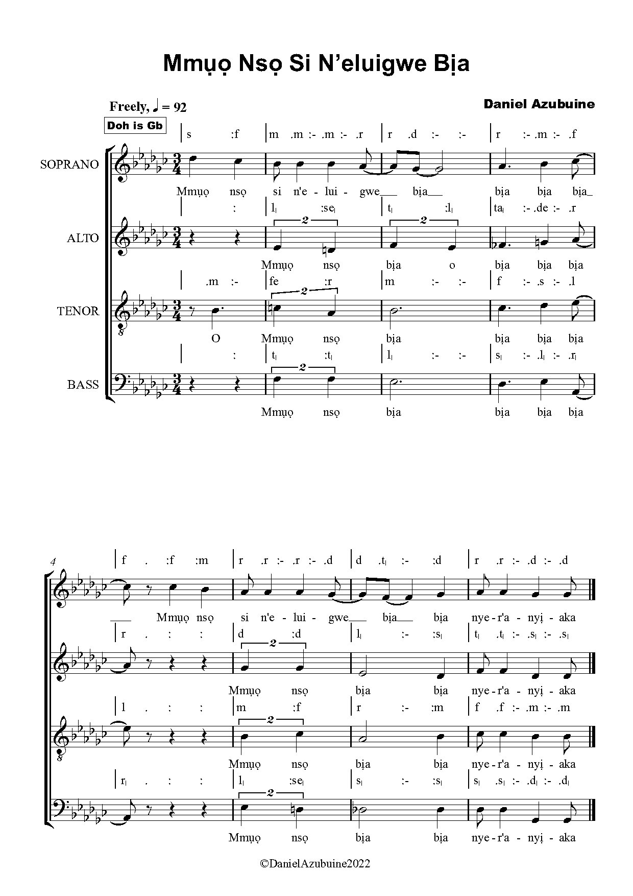 Mmụọ Nsọ Si N’eluigwe Bịa - Full Score - Download Choir Script PDF