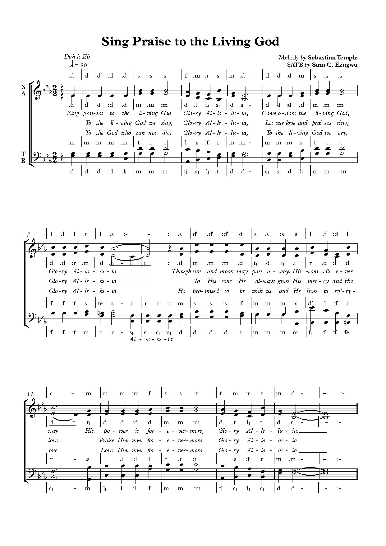 Sing Praise To The Living God - Full Score - Download Choir Script PDF