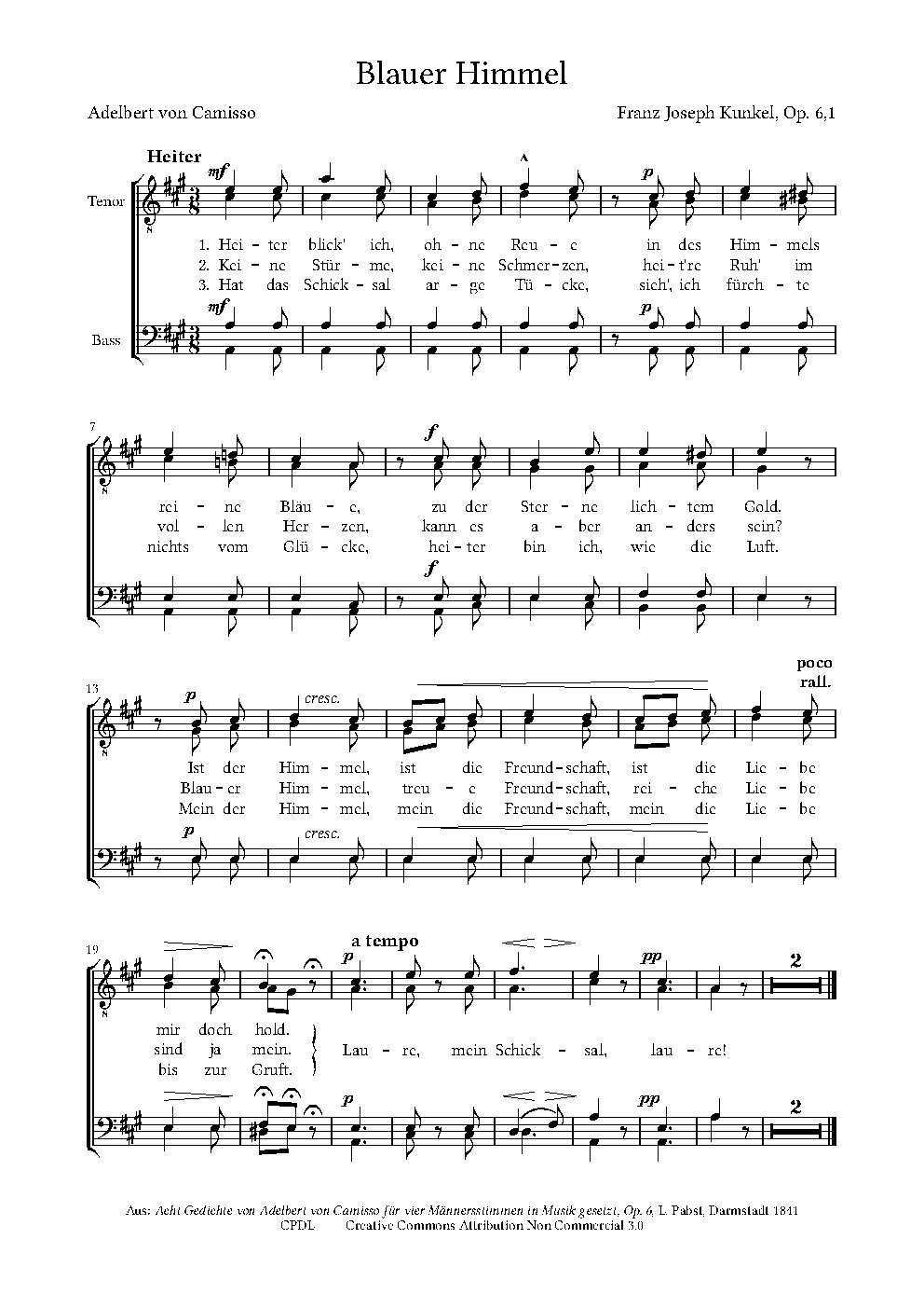 Blauer Himmel|Acht Gedichte von Adelbert von Camisso, Op. 6