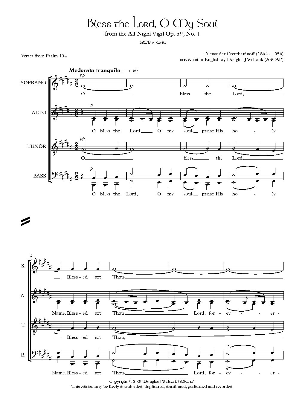 Bless the Lord, O My Soul, Op. 59 No. 1