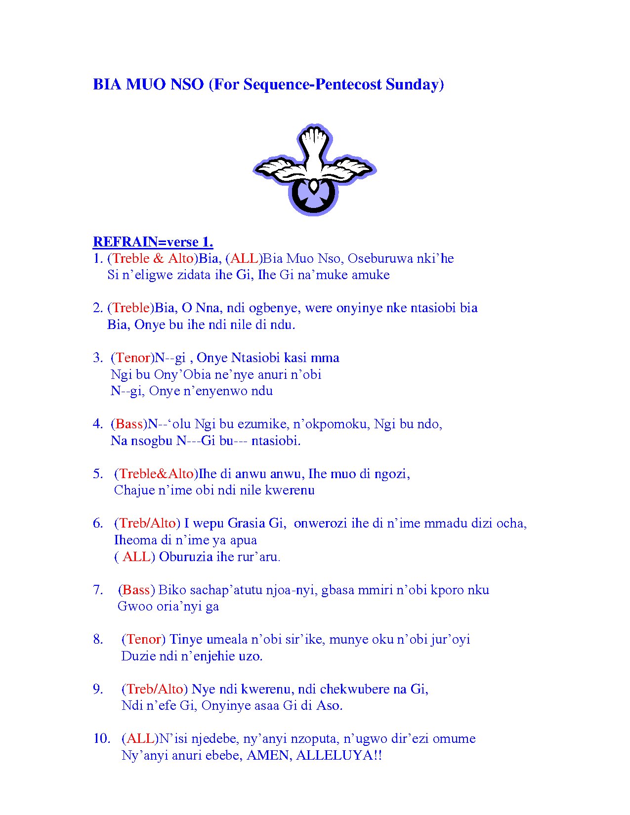 Bia Muo Nso - Download Choir Script PDF