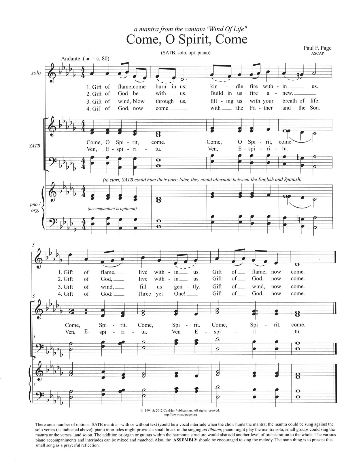 Come, O Spirit, Come - Download Choir Script PDF