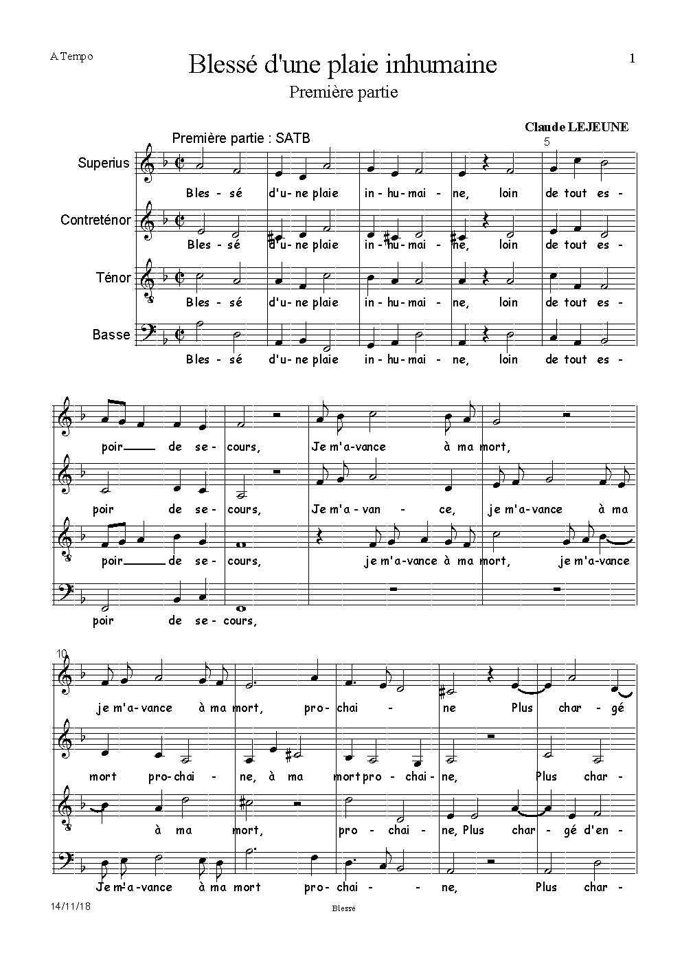 Blessé d'une plaie inhumaine - Choir Script PDF Thumbnail