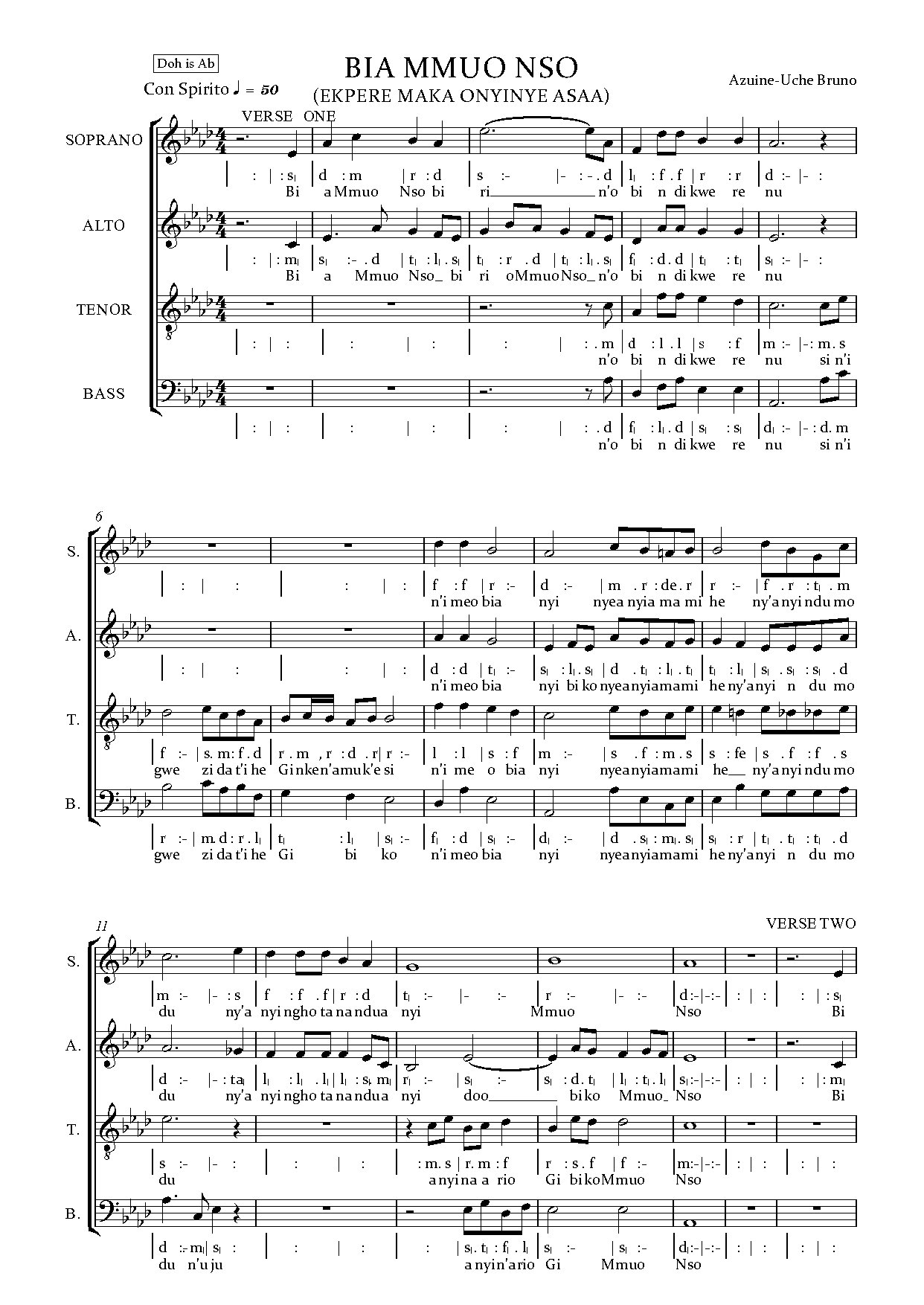 Mmuo Nso 1 - Full Score - Download Choir Script PDF