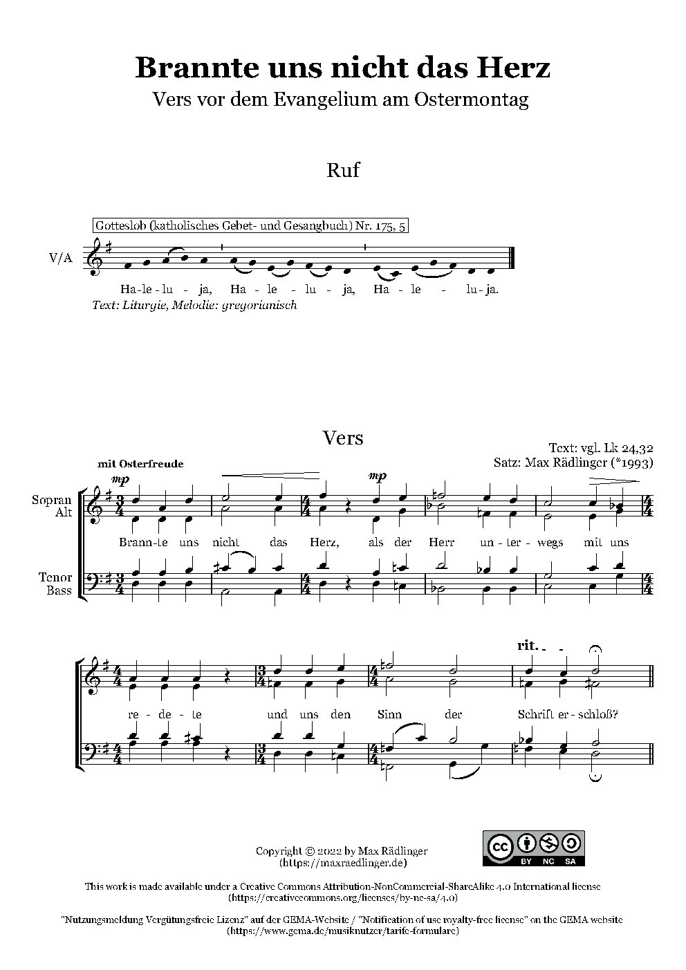 Brannte uns nicht das Herz – Vers vor dem Evangelium am Ostermontag - Choir Script PDF Thumbnail