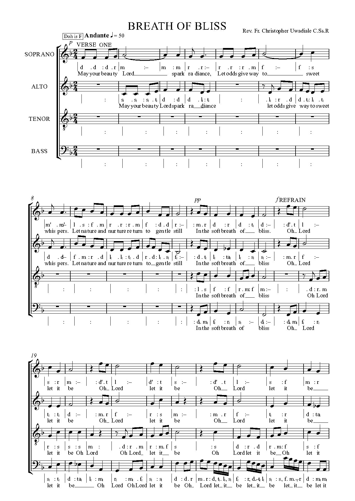 Breath Of Bliss - Full Score - Download Choir Script PDF