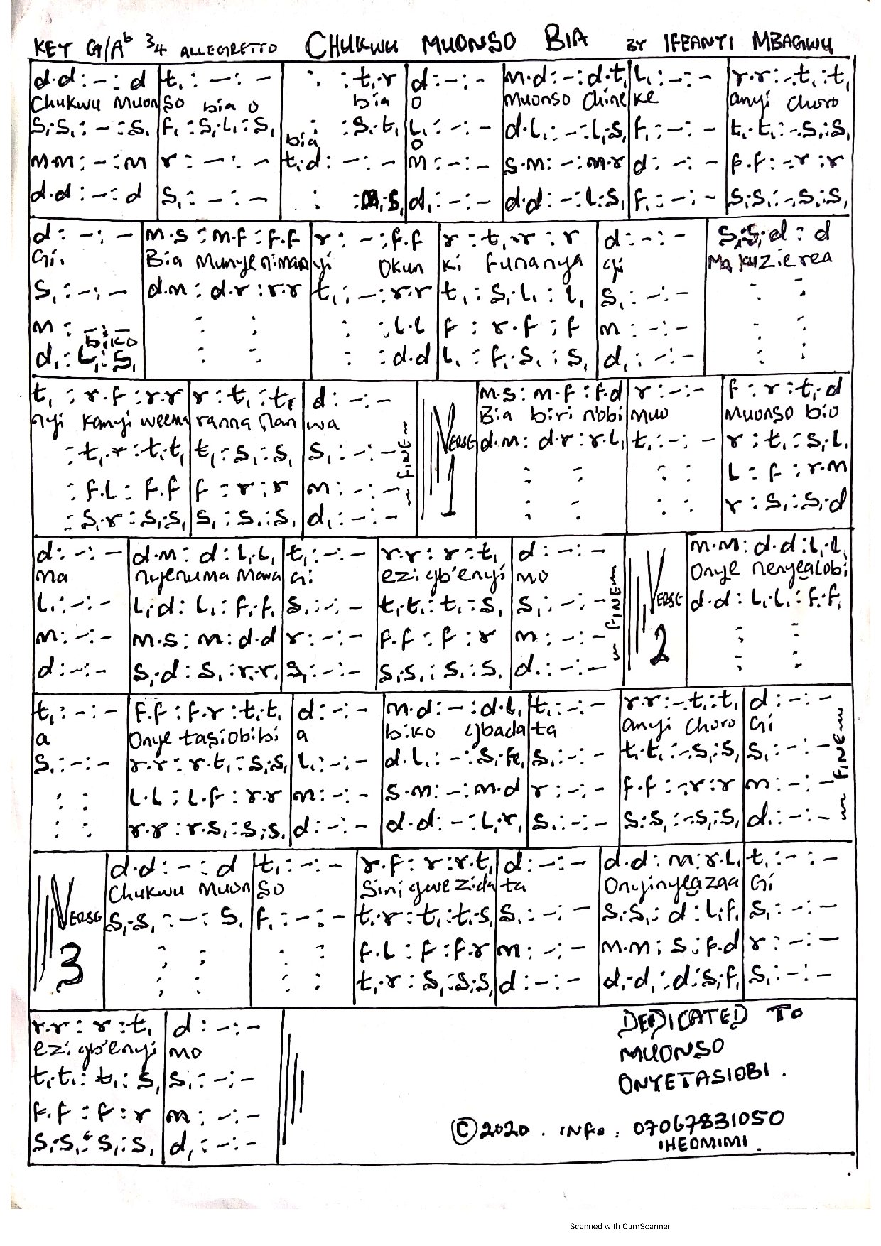 Chukwu Muonso Bia O - Download Choir Script PDF