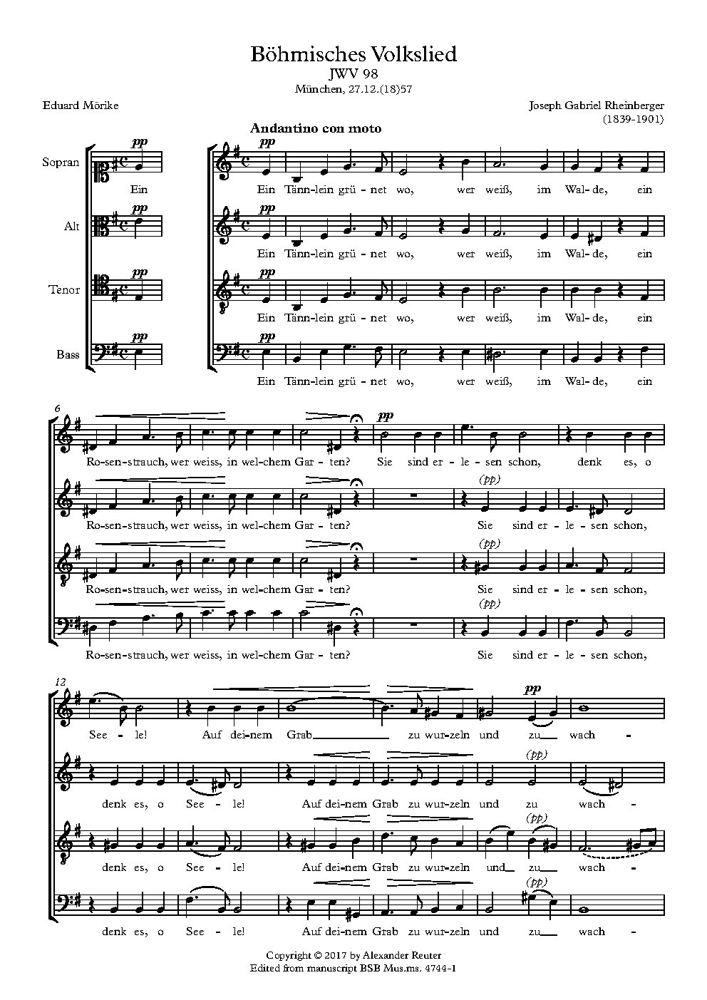 Böhmisches Volkslied, JWV 98 - Choir Script PDF Thumbnail
