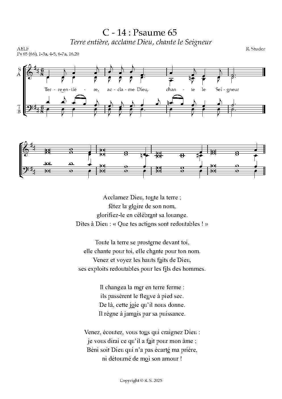 C 14 Psaume 65 : Terre entière, acclame Dieu - Choir Script PDF Thumbnail