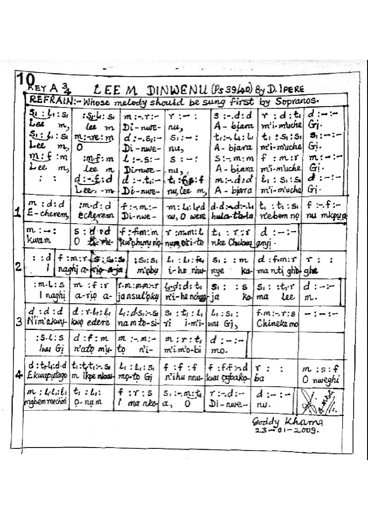 Lee M Dinwenu By Dorathy Ipere - Download Choir Script PDF