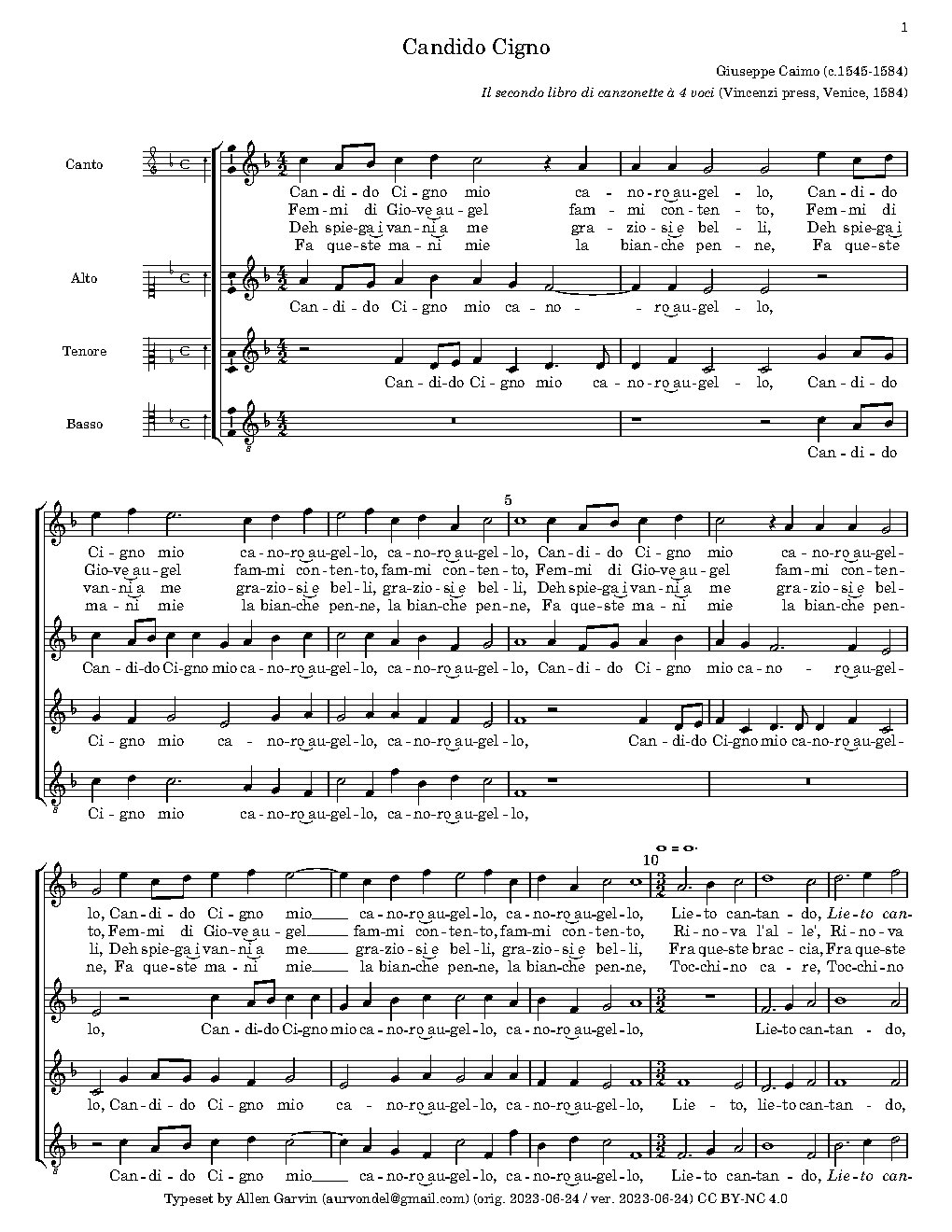 Candido Cigno - Choir Script PDF Thumbnail