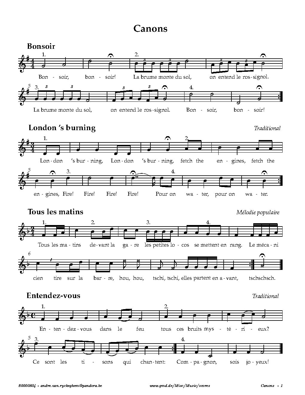 Canons (73 from various composers) - Choir Script PDF Thumbnail