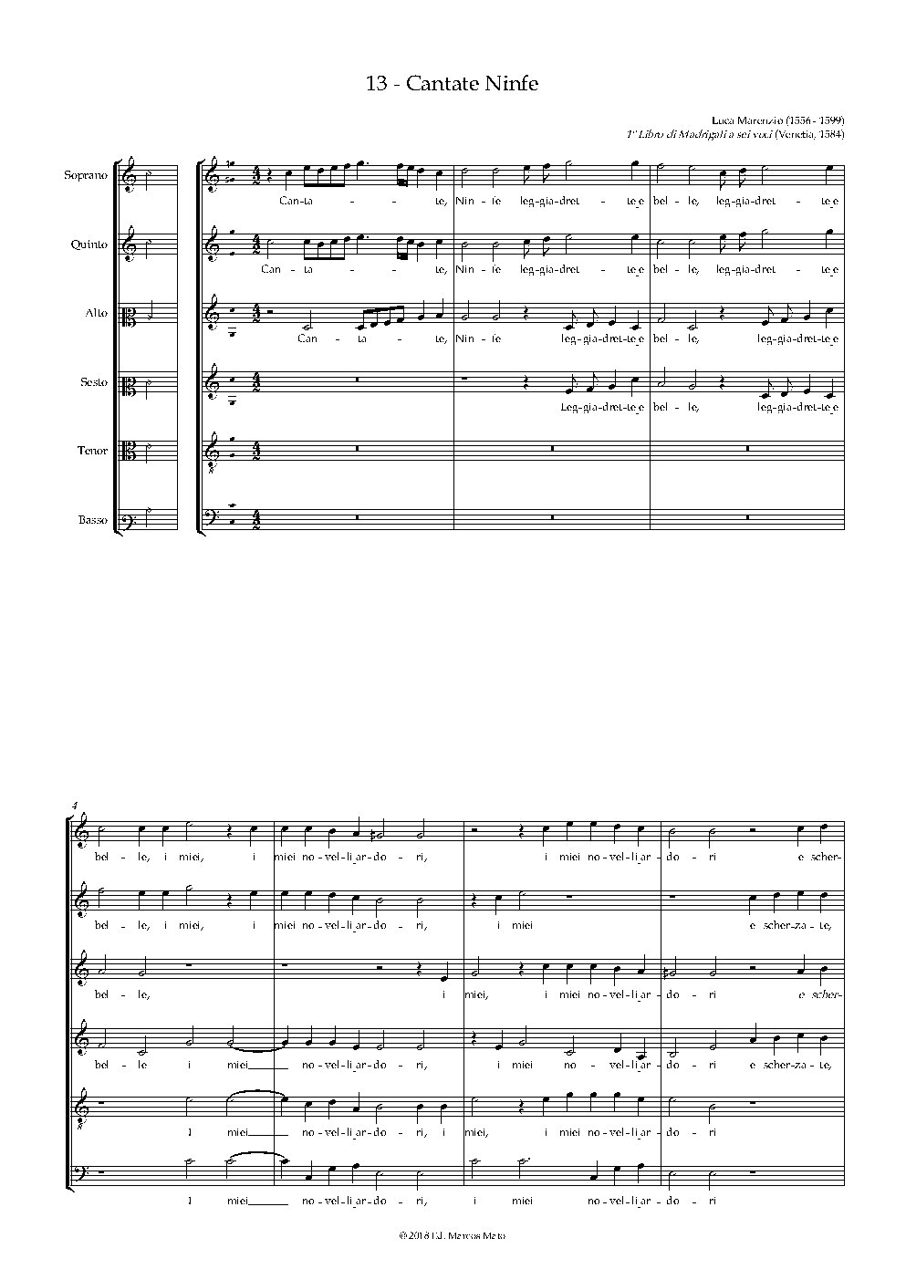Cantate, Ninfe leggiadrette e belle