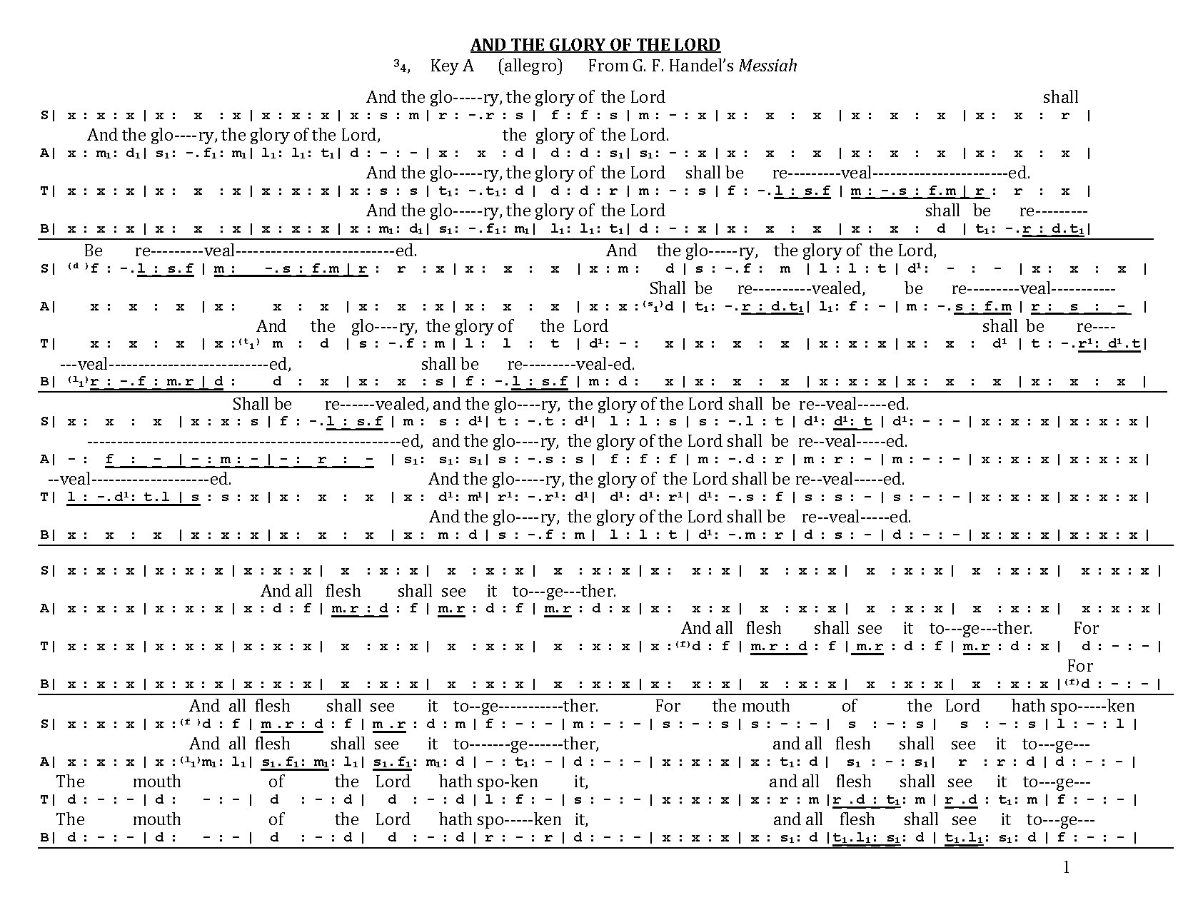 And The Glory Of The Lord - Chorus - Download Choir Script PDF