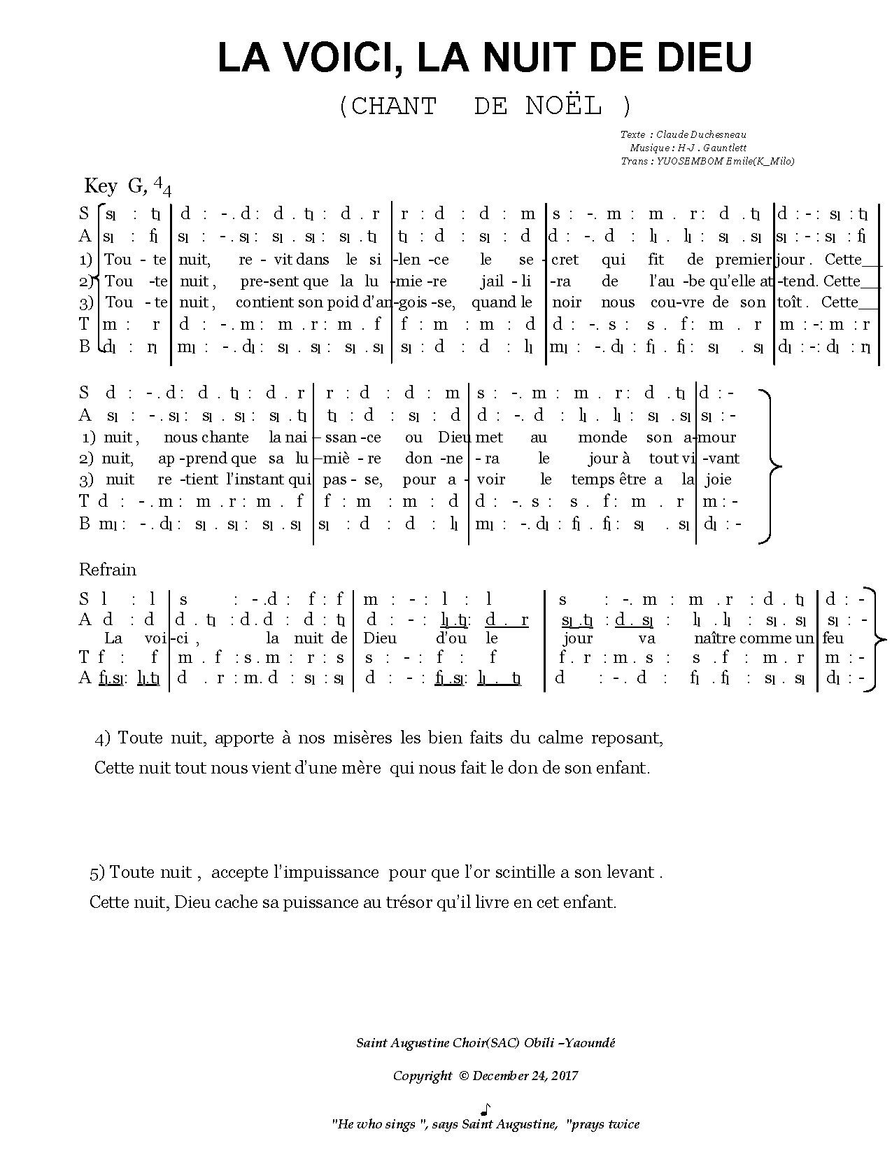 La Voici La Nuit - Download Choir Script PDF