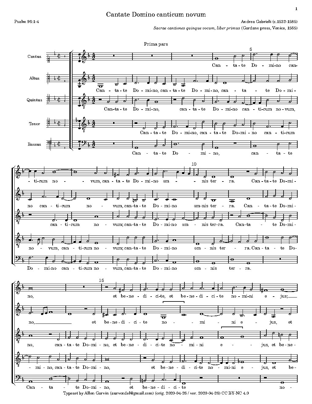 Cantate Domino Canticum Novum a 5