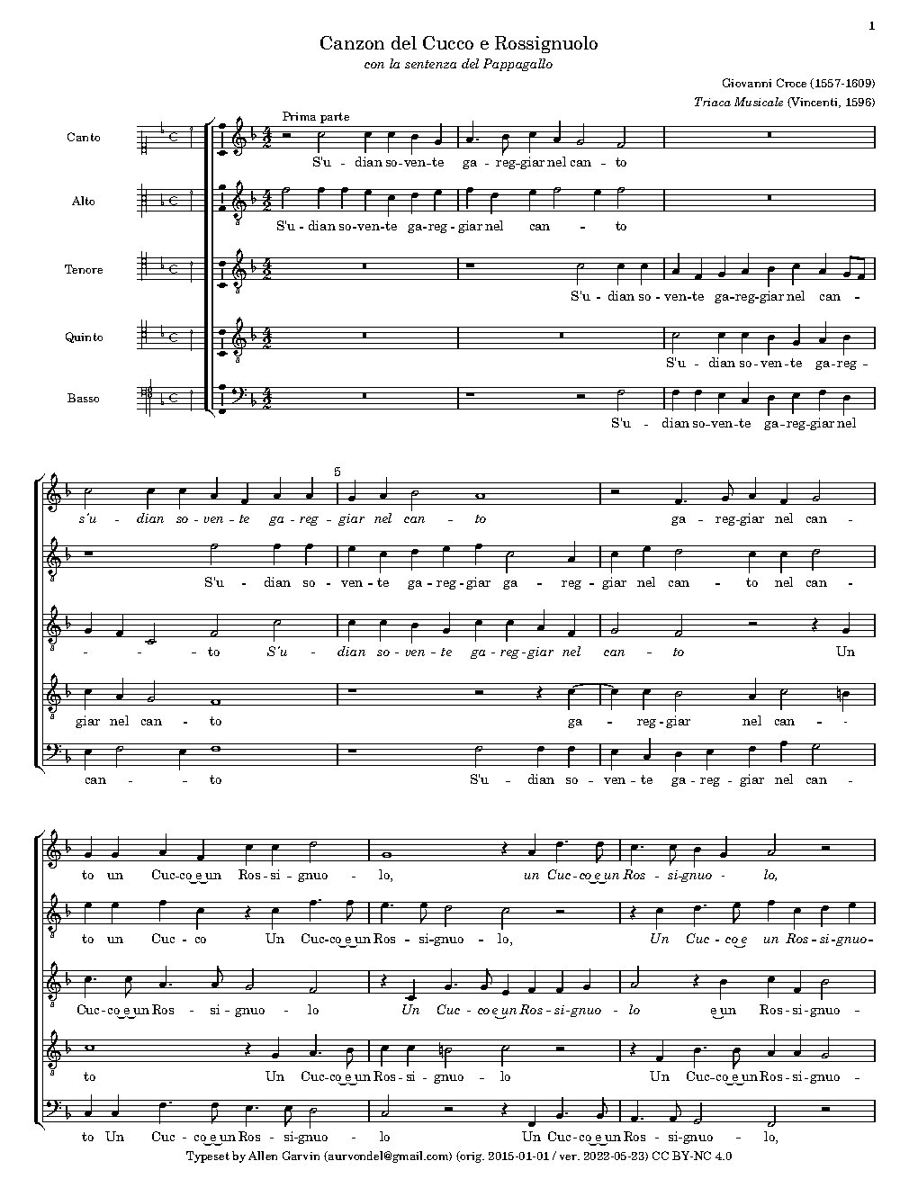 Canzon del Cucco, e Rossignuolo (from 'Triaca musicale')