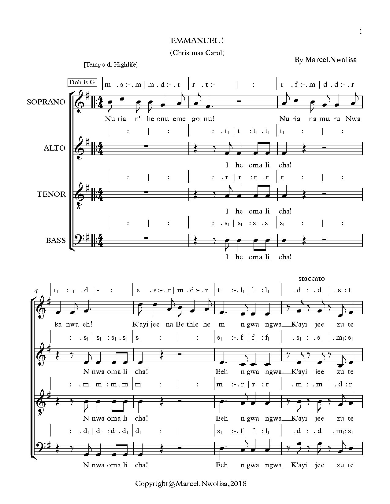 Emmanuel (christmas Carol) - Download Choir Script PDF