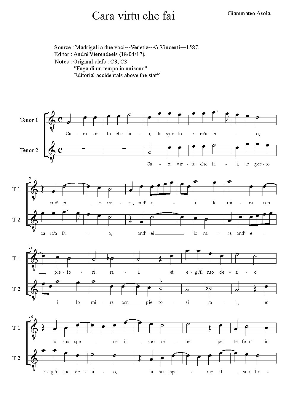 Cara virtu che fai - Choir Script PDF Thumbnail