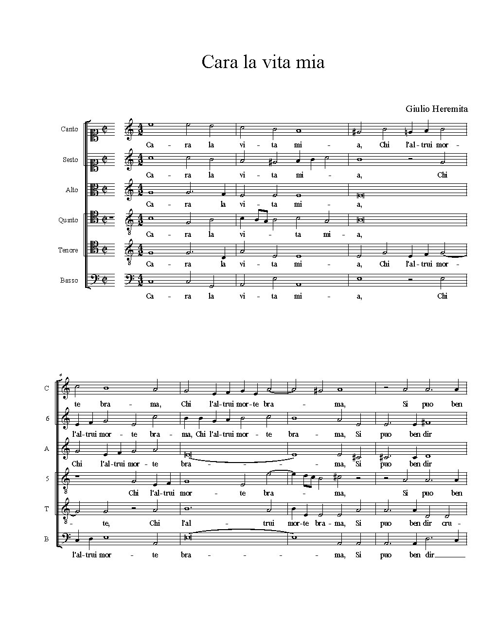 Cara la vita mia - Choir Script PDF Thumbnail